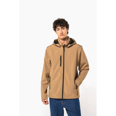 Unisex 3-layer softshell hooded jacket with removable sleeves